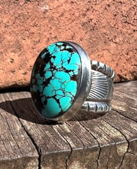 Image 1 of WL&A Handmade Heavy Ingot High Grade Natural Black Jack Turquoise Sunrise Ring - Size 10