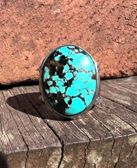 Image 2 of WL&A Handmade Heavy Ingot High Grade Natural Black Jack Turquoise Sunrise Ring - Size 10