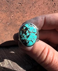 Image 3 of WL&A Handmade Heavy Ingot High Grade Natural Black Jack Turquoise Sunrise Ring - Size 10