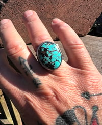 Image 4 of WL&A Handmade Heavy Ingot High Grade Natural Black Jack Turquoise Sunrise Ring - Size 10