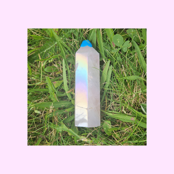 Image of Aura-coated Rose Quartz Tower
