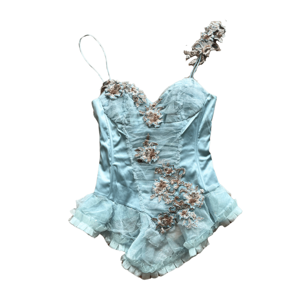 Image of MANDALAY TURQUOISE SATIN EMBELLISHED FAIRY TOP