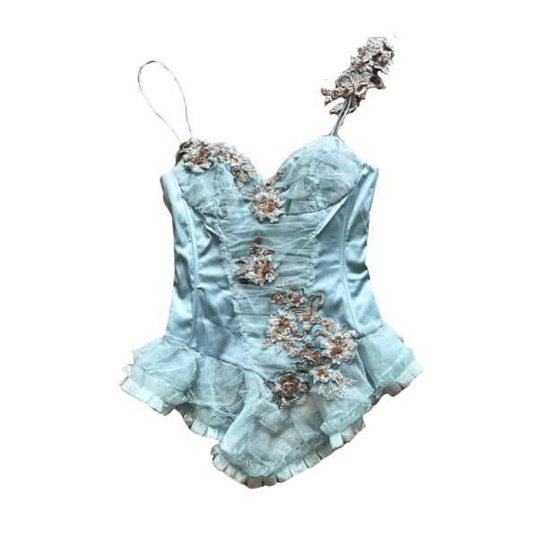 Image of MANDALAY TURQUOISE SATIN EMBELLISHED FAIRY TOP