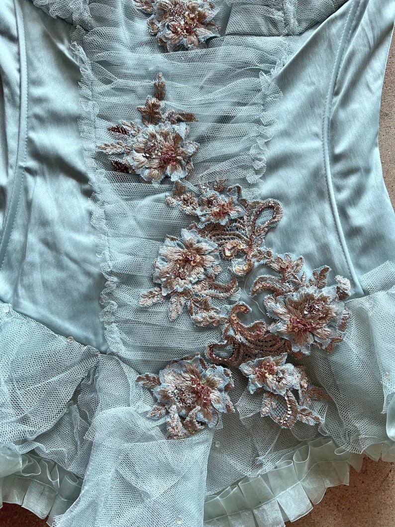 Image of MANDALAY TURQUOISE SATIN EMBELLISHED FAIRY TOP