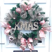 Rose Gold Xmas Wreath, Wall Decor, Door Wreath