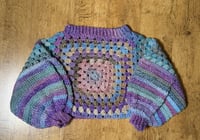 Image 1 of Purple + Blue Crochet Crop Sweater