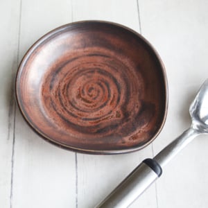 Image of Large Spoon Rest in Copper Metalic Glaze, Cooking Station Dish, Made in USA