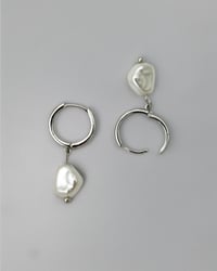 Image 2 of Pearl Drop Huggie Hoops in Silver