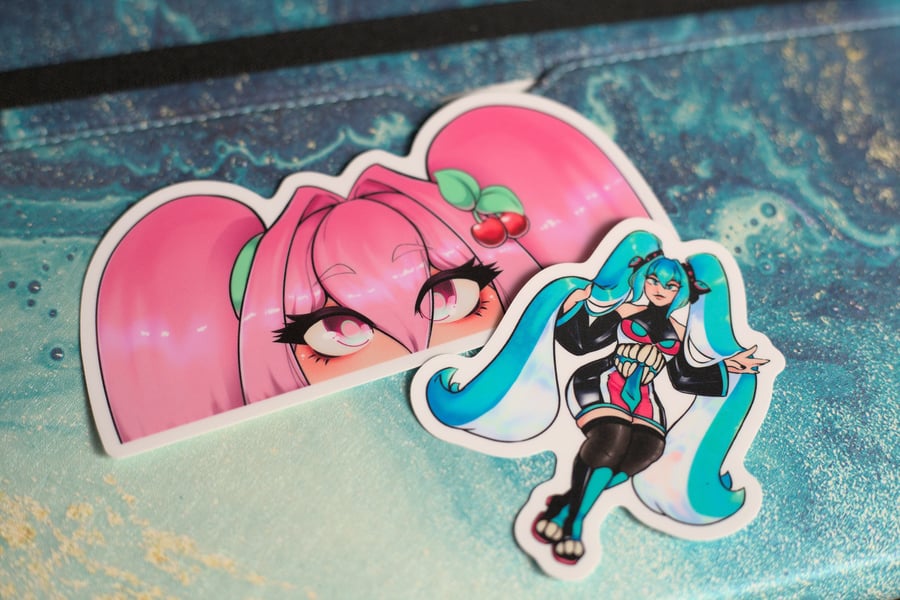 Image of Hatsune Miku Vinyl Sticker - Sakura Peeker