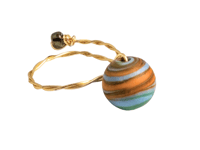 Image 1 of ORANGE, BROWN, AND BLUE ROUND BEAD ADJUSTABLE WIRE WRAP RING (ITEM #2557)