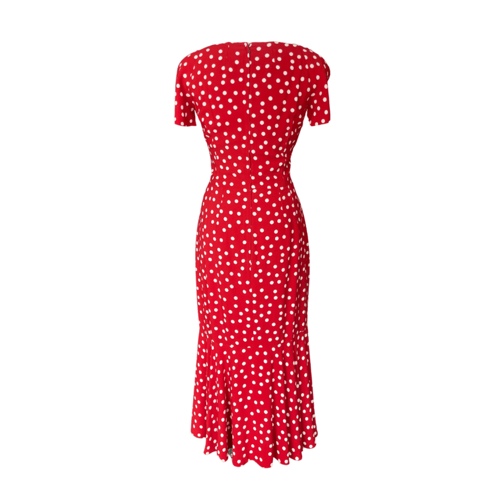Image of DOLCE & GABBANA RED POLKA DOT MIDI DRESS