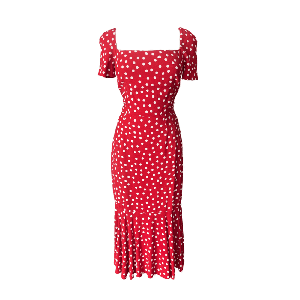 Image of DOLCE & GABBANA RED POLKA DOT MIDI DRESS