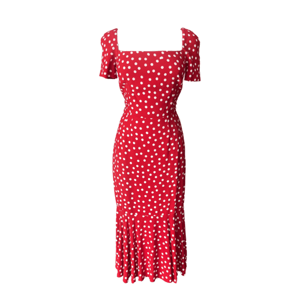 Image of DOLCE & GABBANA RED POLKA DOT MIDI DRESS