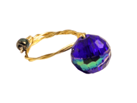 Image 1 of BLUE, GREEN IRIDESCENT ROUND BEAD ADJUSTABLE WIRE WRAP RING (ITEM #2554)