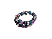 Image 1 of BLUE, PURPLE, AND SILVER MULTICOLOR BEADED WIRE WRAP RING (ITEM #2549)