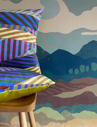 Image 4 of NEW Aviator Stripe Blue Velvet Cushion