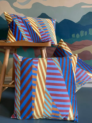 Image of NEW Aviator Stripe Blue Velvet Cushion