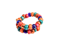 Image 1 of BLUE, ORANGE, RED, AND METALLIC COPPER MULTICOLOR BEADED WIRE WRAP RING (ITEM #2548)
