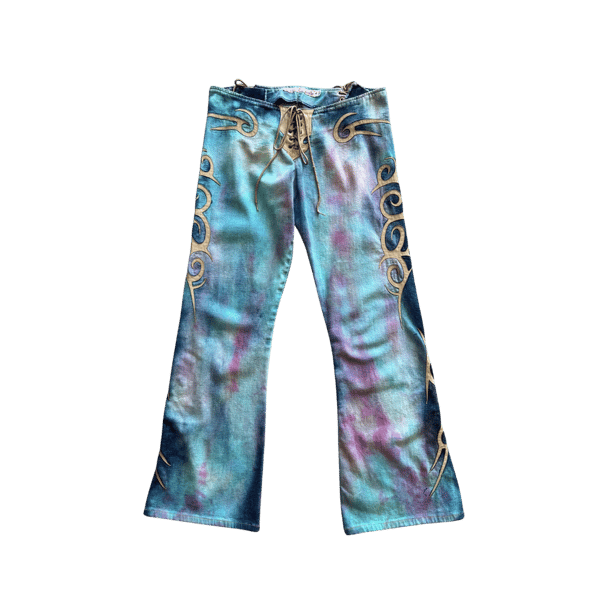 Image of ELECTRIC BARBARELLA LOW RISE Y2K LEATHER TRIM JEANS