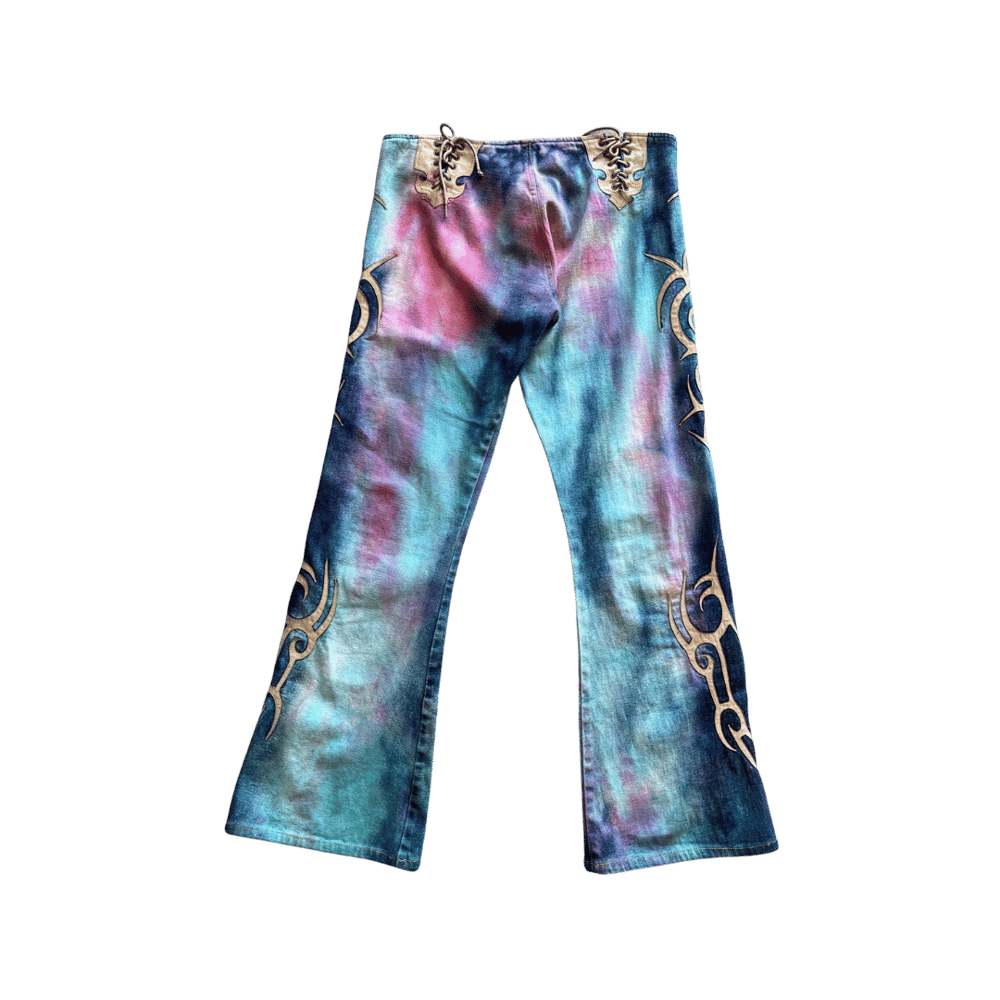 Image of ELECTRIC BARBARELLA LOW RISE Y2K LEATHER TRIM JEANS