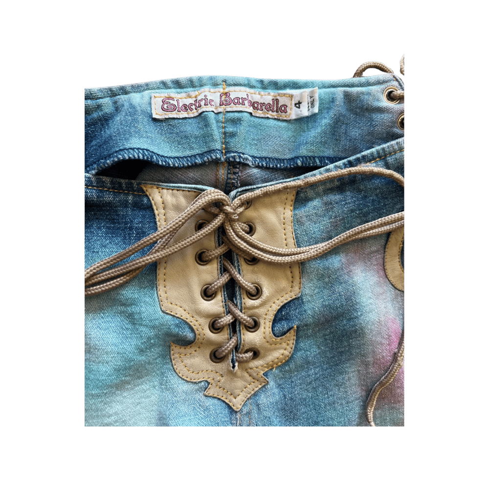 Image of ELECTRIC BARBARELLA LOW RISE Y2K LEATHER TRIM JEANS