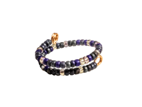Image 1 of NAVY BLUE AND SHIMMERY CLEAR BEADED WIRE WRAP RING (ITEM #2538)