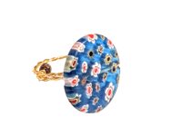 Image 1 of RED, WHITE, YELLOW, AND BLUE FLORAL MULTICOLOR ADJUSTABLE WIRE WRAP RING (ITEM #2565)