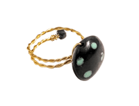 Image 1 of BLACK AND MINT GREEN POLKADOT ADJUSTABLE WIRE WRAP RING (ITEM #2559)