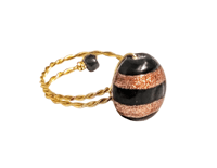 Image 1 of BLACK AND GOLD STRIPED ADJUSTABLE WIRE WRAP RING (ITEM #2562)