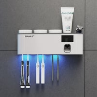 Smart UV Toothbrush Sanitizer Holder, Rechargeable Wireless Design, Wall Mounted with Hand Free Toot