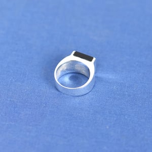 Image of Black Agate square flat cut wide band silver ring
