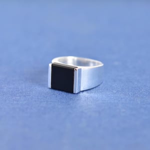 Image of Black Agate square flat cut wide band silver ring