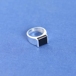 Image of Black Agate square flat cut wide band silver ring