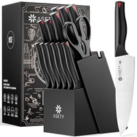 Knife Set, 15 PCS Kitchen knife Set with Bulti-in Sharpener Block, High Carbon Stainless Steel Knife