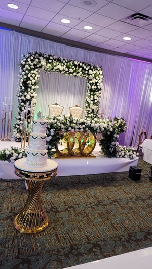 Image of Green / white flower backdrop square arch only  8ft x 8ft 