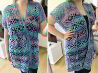 Image 3 of Crochet Floral Kimono in Blue, Purple and Pink Colors, Oversized for M/L