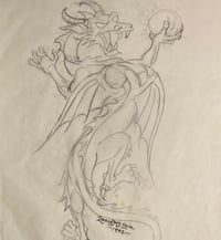 Image 1 of ART -Lance McClain Original Art- Signed Tattoo Drawing for flash 1990s: Dragon dagger