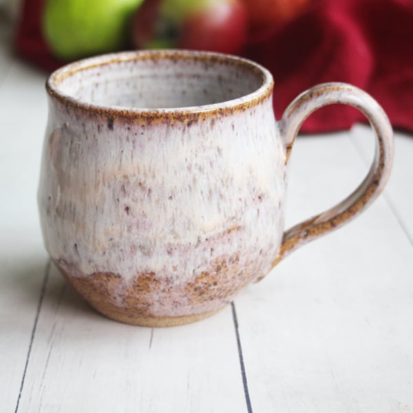 Image of Rustic Pottery Mug in a Honey and Cream Glaze, 17 oz. Handcrafted Coffee Cup, Made in USA