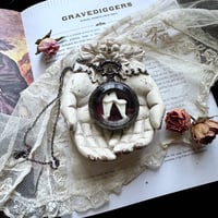 Image 3 of Coyote Tooth Antique Pocket Watch Necklace - Red Velvet