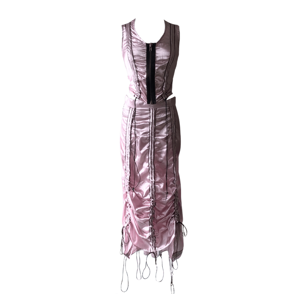 Image of PURPLE SATIN DRAWSTRING SKIRT AND TOP SET