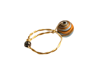 Image 4 of ORANGE, BROWN, AND BLUE ROUND BEAD ADJUSTABLE WIRE WRAP RING (ITEM #2557)
