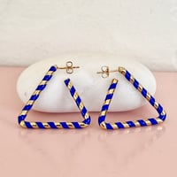 Image 1 of Striped Triangle Hoops - Blue