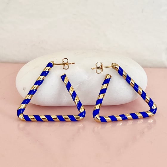 Image of Striped Triangle Hoops - Blue