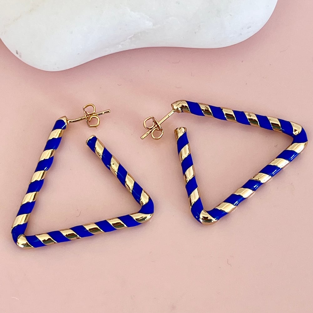 Image of Striped Triangle Hoops - Blue