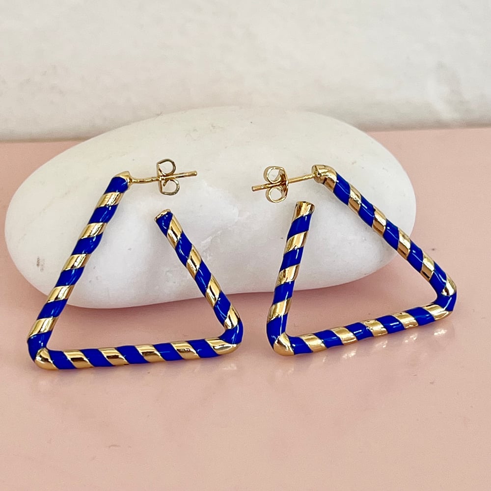 Image of Striped Triangle Hoops - Blue