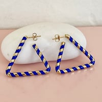 Image 3 of Striped Triangle Hoops - Blue