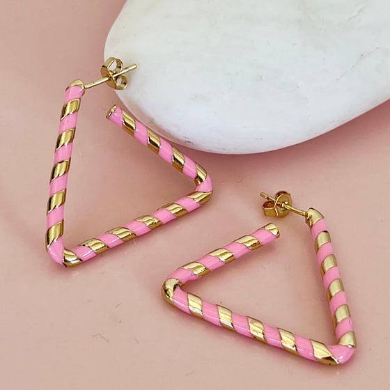 Image of Striped Triangle Hoops - Pink
