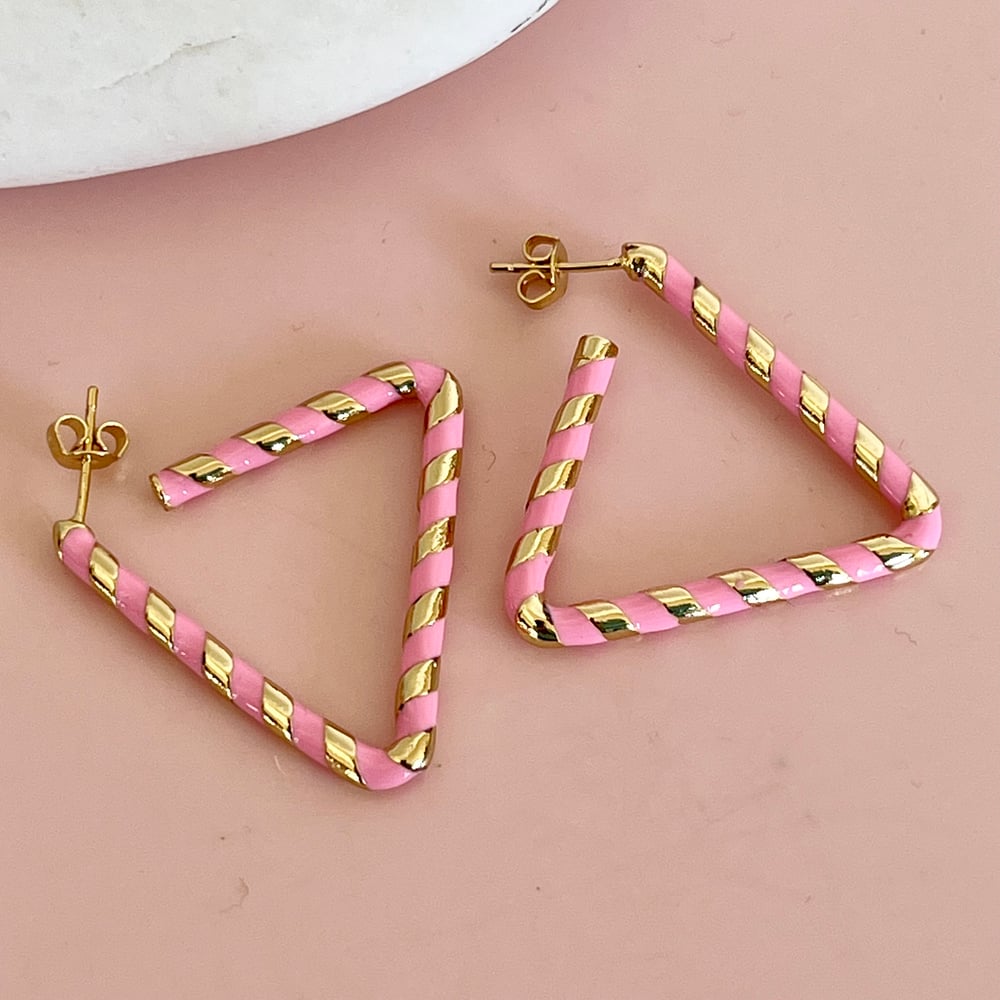 Image of Striped Triangle Hoops - Pink