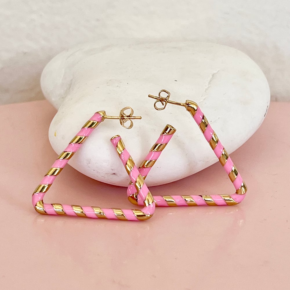 Image of Striped Triangle Hoops - Pink