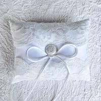 Image 2 of Elegant White Satin Ring Bearer Pillow with Lace Detail